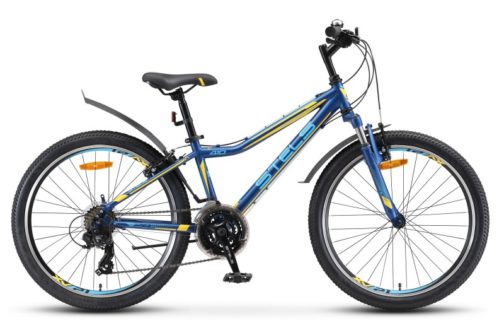 Купить горный подростковый Велосипед STELS Navigator-410 V 24" 21-sp 13" Тёмно-синий/жёлтый V010